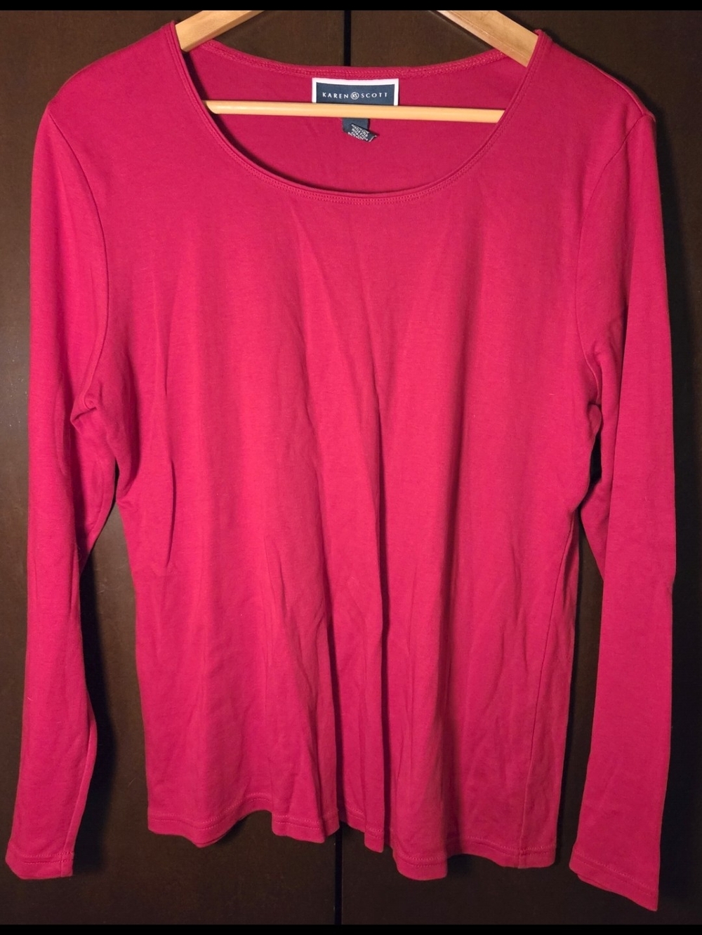 Karen Scott Long-Sleeve Crewneck Top - Red Women Size Large